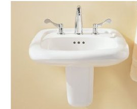 Wall mounted pedestal lavatory with faucet